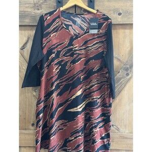 Ulla Popken Women's US 16/18 Black Red Animal Print Long Line Tunic Top New